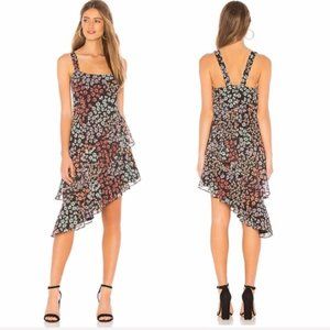 LOVERS + FRIENDS Chiara black floral asymmetrical midi dress